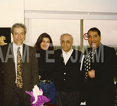 From left to right:  Daryoush Homayoun (Minister of Information in the Shahâ€™s Regime), Shohreh Aghdashlu (Artist), Manouchehr Bibiyan, Habib Momayez
