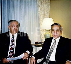 From left to right:  Manouchehr Bibiyan; Moshe Katsav (former President of Israel)